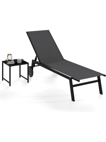 COSTWAY Sonnenliege mit Rollen und Beistelltisch in Grau