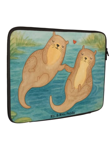 Mr. & Mrs. Panda Laptoptasche Otter Hände halten Design ohne Spruch in Weiß
