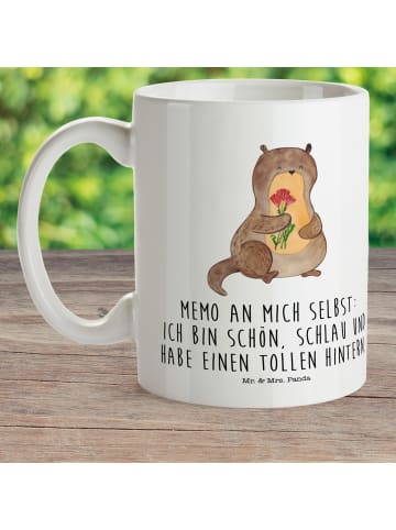 Mr. & Mrs. Panda Tasse Otter Blumenstrauß mit Spruch in Weiß
