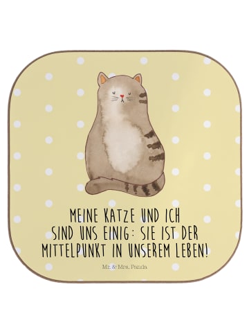 Mr. & Mrs. Panda Tischuntersetzer Katze Sitzen mit Spruch in Gelb Pastell