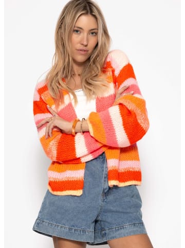 SASSYCLASSY Offener Cardigan mit mehrfarbigen Streifen in Orange
