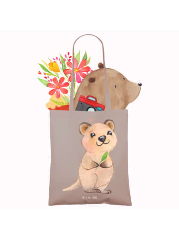 Mr. & Mrs. Panda Shopping Tasche Quokka Happy ohne Spruch in Braun Pastell