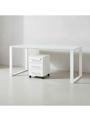 KADIMA DESIGN Schreibtisch-Set Modern 160x80 Glasplatte Rollcontainer in Weiß