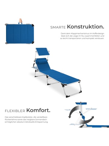 tectake klappbare Aluminium Sonnenliege, 220 x 60,5 x 34 cm, mit Seitentasche