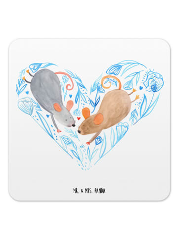 Mr. & Mrs. Panda Bierdeckel Mäuse Herz ohne Spruch in Weiß