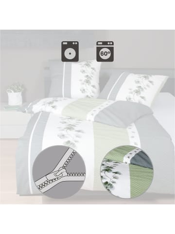 Janine Mako-Soft-Seersucker Bettwäsche in grün-grau