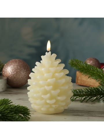 MARELIDA LED Kerze Tannenzapfen Echtwachs H: 15,5cm in creme