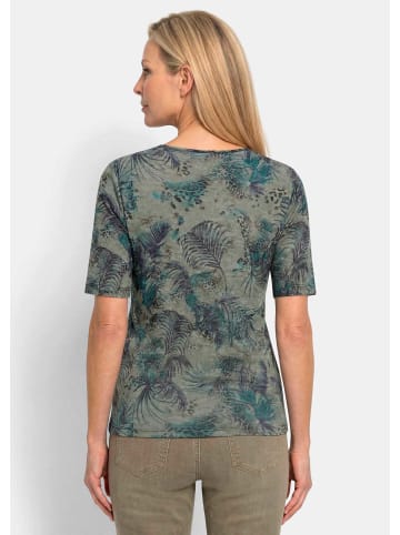 GOLDNER Sommershirt aus pflegeleichtem Viskose-Jersey in khaki / petrol / gemustert