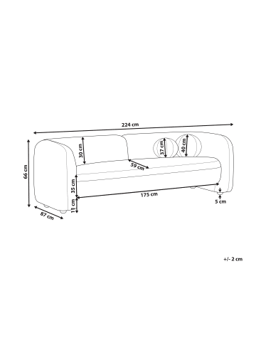 Beliani 3-tlg 3-Sitzer Sofa LEIREN in Beige
