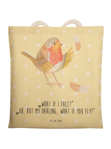Mr. & Mrs. Panda Tasche Rotkehlchen Federn mit Spruch in Gelb Pastell