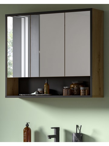 Inn.Furn Spiegelschrank Eiche Artisan, schwarz 3-türig 80 cm, Badschrank mit Soft-Close
