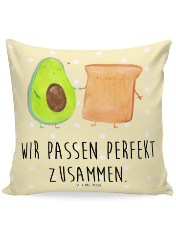 Mr. & Mrs. Panda Kissen 40x40 Avocado Toast mit Spruch in Gelb Pastell