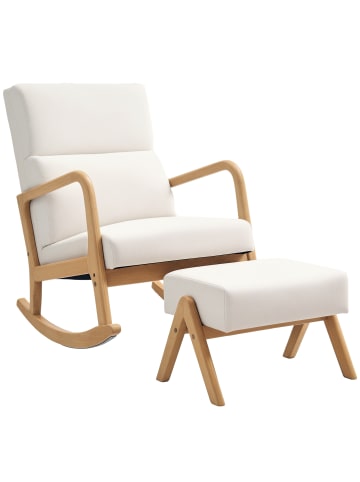 HOMCOM Schaukelstuhl mit Hocker-96L x 65B x 94,5H cm-Cremeweiß