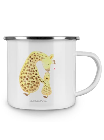 Mr. & Mrs. Panda Camping Emaille Tasse Giraffe Kind ohne Spruch in Weiß