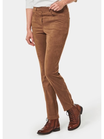 GOLDNER Bi-elastische Hose in superweichem Veloursleder-Look in camel