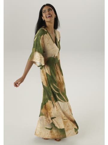 Aniston SELECTED Maxikleid in grün-camel-beige-braun