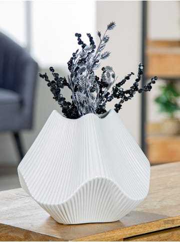GILDE Vase "Lamellen" in Weiß - (H) 18,5cm
