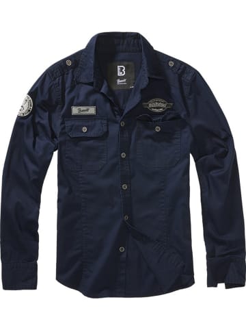 Brandit Hemd "Luis Vintage Shirt Long Sleeve" in Blau
