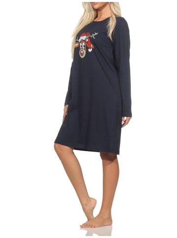 NORMANN Nachthemd Weihnachten langarm Renntier - 88346 in navy
