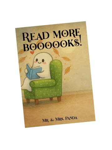 Mr. & Mrs. Panda Postkarte Gespenst  Buch  Design mit Spruch in Weiß