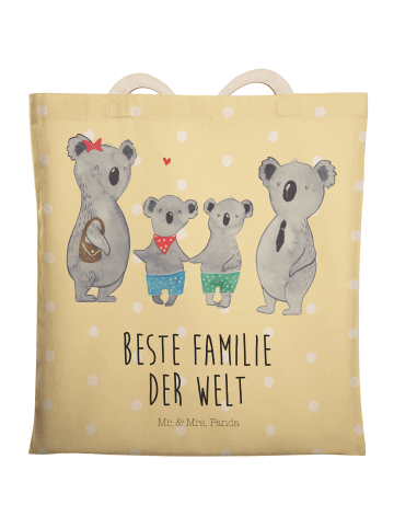 Mr. & Mrs. Panda Einkaufstasche Koala Familie zwei mit Spruch in Gelb Pastell