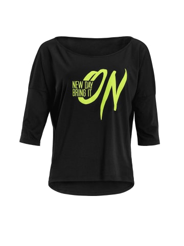 Winshape ¾-Arm Shirt Ultra Light mit Glitzer-Aufdruck MCS001 in schwarz/neon gelb