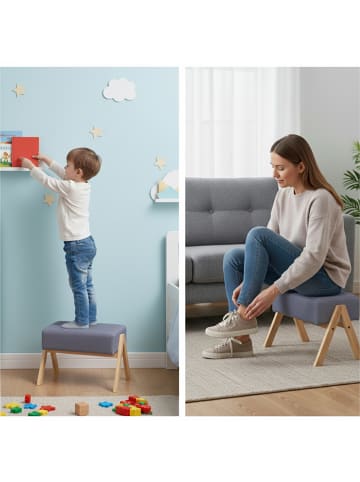 relaxdays Fußhocker in Grau/ Natur - (B)40 x (H)30 x (H)28 cm