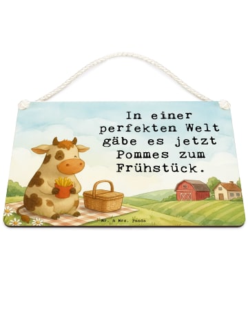 Mr. & Mrs. Panda Motivschild Kuh  Pommes Design mit Spruch in Weiß