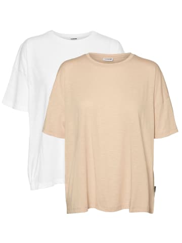Noisy may Oversized T-Shirt 2-er Stück Pack Basic Set NMMATHILDE in Weiß-Orange