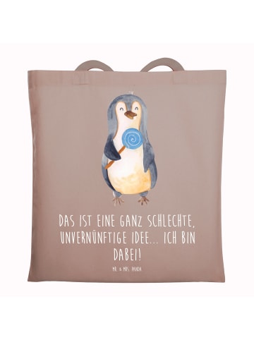 Mr. & Mrs. Panda Schultertasche Pinguin Lolli mit Spruch in Braun Pastell