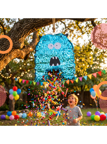 relaxdays 3-tlg. Pinata Monster-Set in Blau - (B)39 x (H)49,5 x (T)10 cm