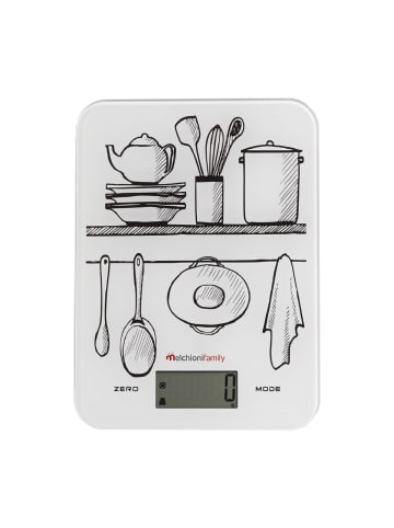 Melchioni Family Digitale Küchenwaage 10 kg Kapazität, Ultrathin Design LCD-Display in weiß