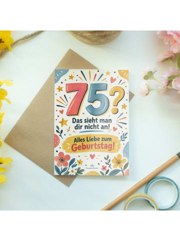 Geburtstagskarte 75. Geburtstag Zahl modern Des... in Weiß