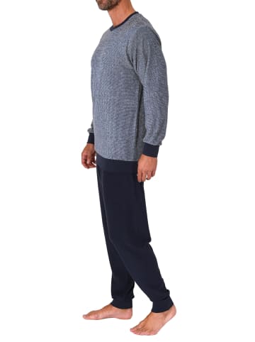 NORMANN langarm Frottee Schlafanzug Pyjama Bündchen - 82405 in blau