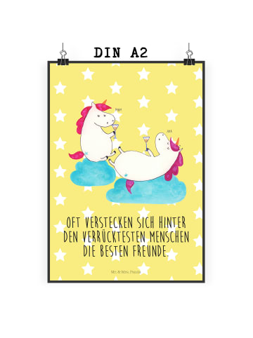 Mr. & Mrs. Panda Poster Einhorn Sekt mit Spruch in Gelb Pastell