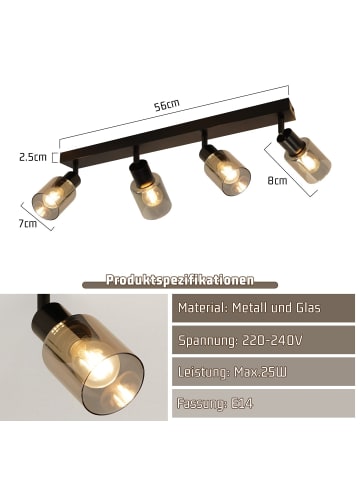 ZMH Deckenleuchte in schwarz 4-flammige E14 rechteckig Glas L 56cm