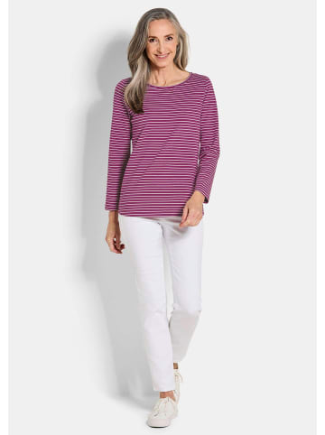 GOLDNER Langarm 3er-Baumwollshirt-Set in beere / cremeweiß / beere / geringelt