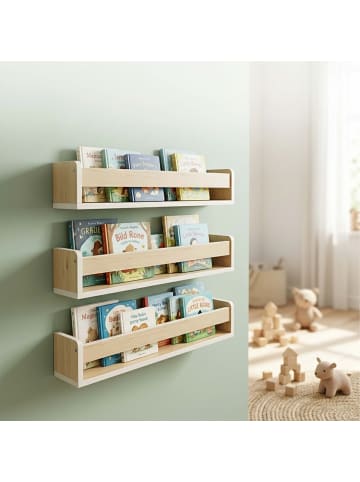 relaxdays 3 x Kinderregal in Weiß/ Natur - (B)58 x (H)10 x (T)12 cm