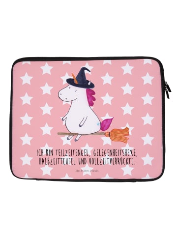 Mr. & Mrs. Panda Laptop Tasche Einhorn Hexe mit Spruch in Rot Pastell