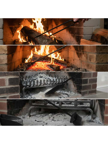 relaxdays 5-tlg. Kaminbesteck-Set in Schwarz/ Natur