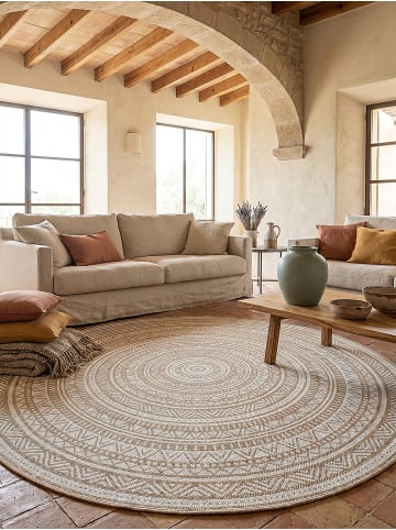KADIMA DESIGN Teppich rund Orientalisch flachgewebt pflegeleicht Wohnzimmer Flur in Natur