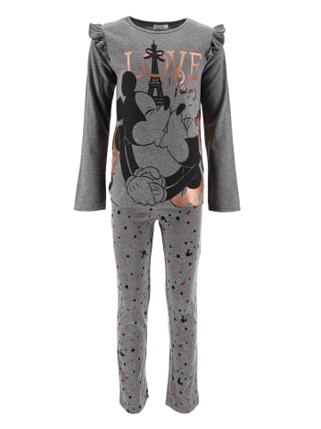 Disney Minnie Mouse 2tlg. Outfit: Schlafanzug  Langarmshirt und Hose in Grau