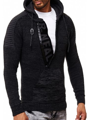 Rusty Neal 1/2 Zip Grobstrick Kontrast Kapuzen-Pullover in Anthrazit