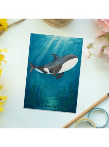 Mr. & Mrs. Panda Postkarte Orca Design ohne Spruch in Weiß