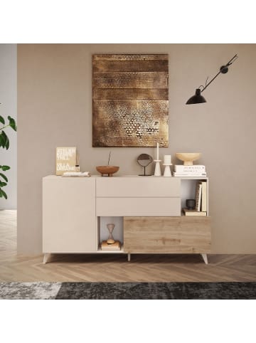 CALICOSY Sideboard MONACO in Beige / Eiche - (W) 181 x (H) 94 x (L) 43 cm