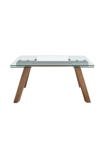Angel Cerdá Ausziehbarer Esstisch 1123 in Walnuss/Glas/Stahl – (B)160 x (T)90 x (H)76 cm