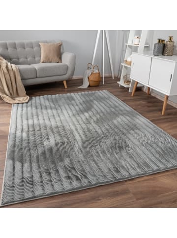 KADIMA DESIGN Hochflor Teppich waschbar Unifarben Struktur Schlafzimmer in Grau