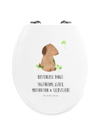 Mr. & Mrs. Panda WC Brille Hund Kleeblatt mit Spruch in Weiß