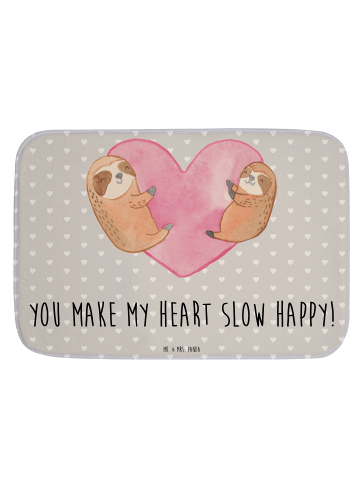 Mr. & Mrs. Panda Badteppich Faultiere Herz mit Spruch in Grau Pastell