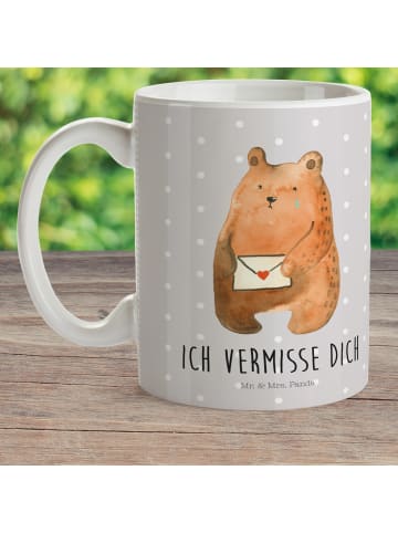 Mr. & Mrs. Panda Mehrwegbecher Bär Liebesbrief mit Spruch in Grau Pastell